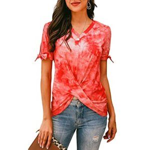 Hibluco Womens Casual Summer Tie Sleeve V Neck Top